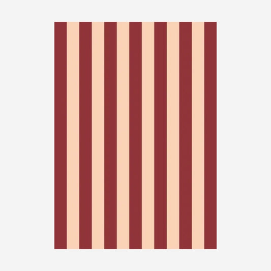 The Lettuce Linen Tea Towel in Peach and Burgundy Bold Stripe on a blank background