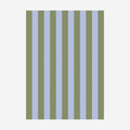 The Lettuce Tea Towel in Periwinkle and Olive Bold Stripe on a blank background