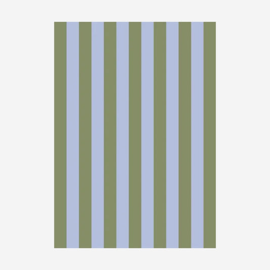 The Lettuce Tea Towel in Periwinkle and Olive Bold Stripe on a blank background