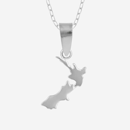 Little Taonga NZ Map Necklace in Silver