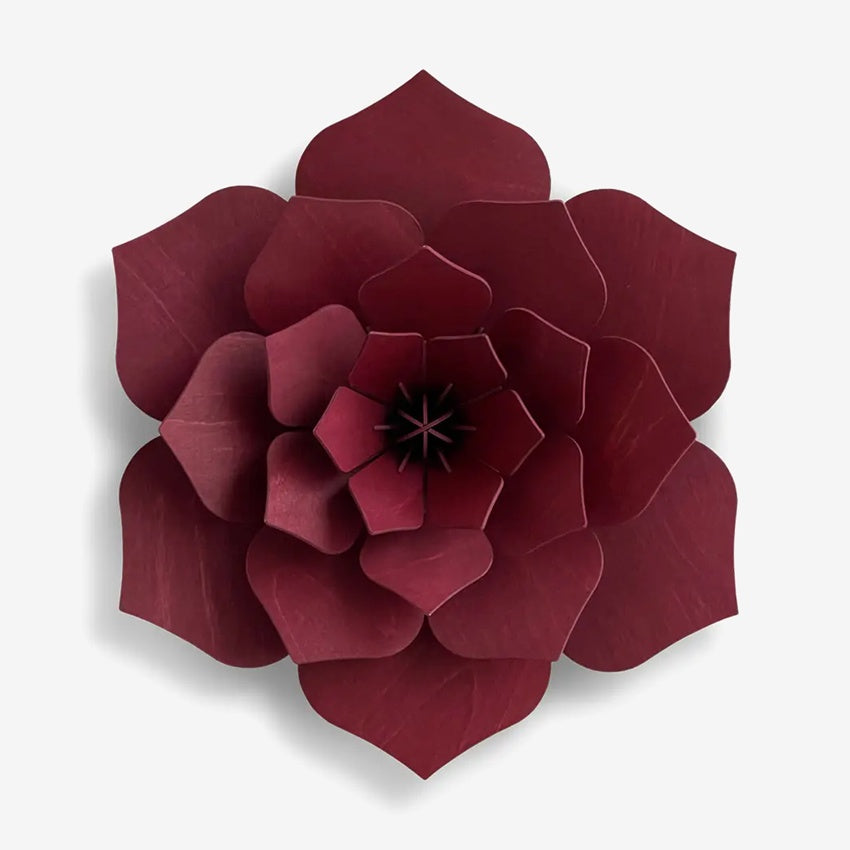 3D Wooden Decor Flower | Dark Red