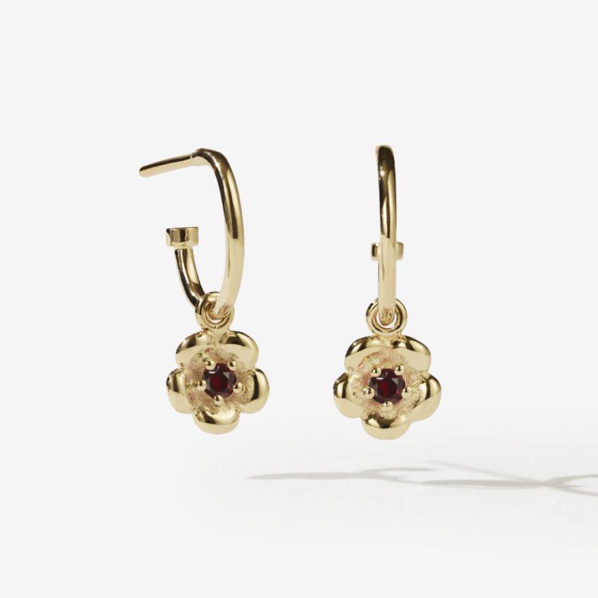 The Meadowlark Posie Signature Hoops in Gold Plate with African Garnet