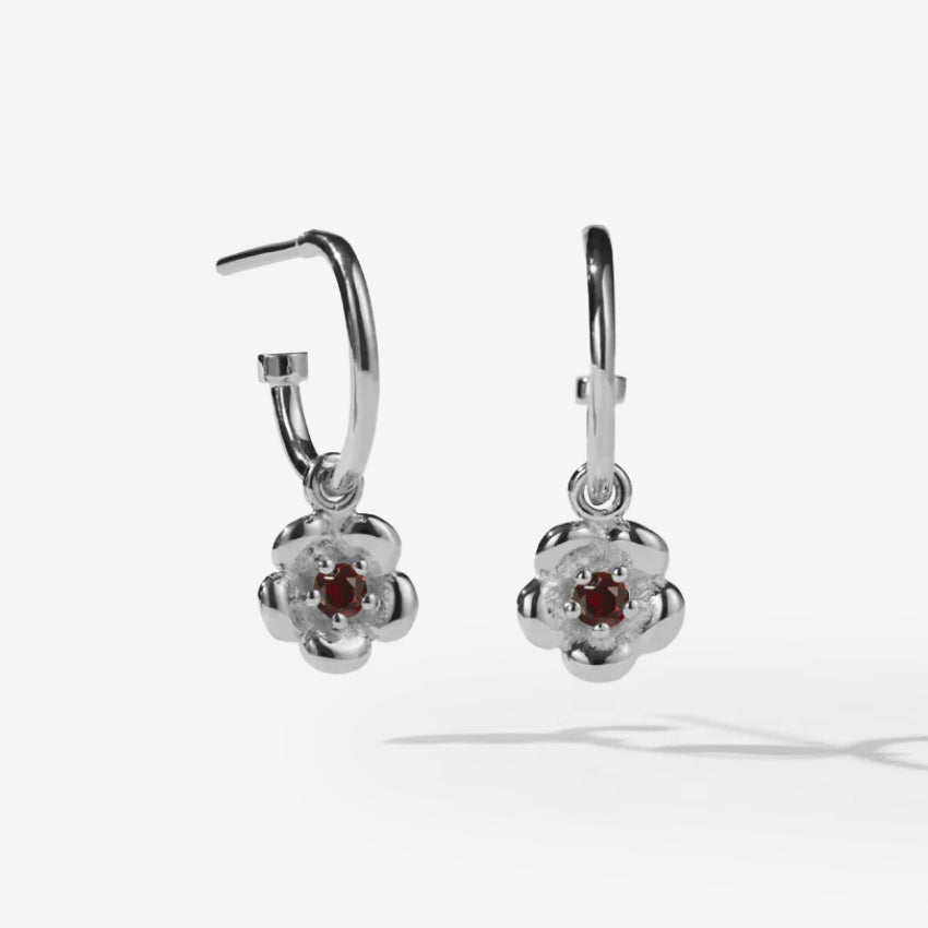 The Meadowlark Posie Signature Hoops in Sterling Silver with African Garnet