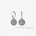 The Meadowlark Amulet Love Signature Hoops featuring 2 round brilliant cut pink sapphires in Sterling Silver on a blank background