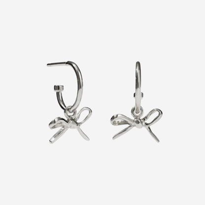 The Meadowlark Bow Signature Hoops in silver on a blank background