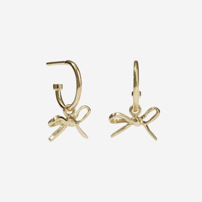 The Meadowlark Bow Signature Hoops in gold on a blank background