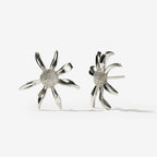 The Meadowlark Daisy Earrings in Medium and Sterling Silver on a blank background
