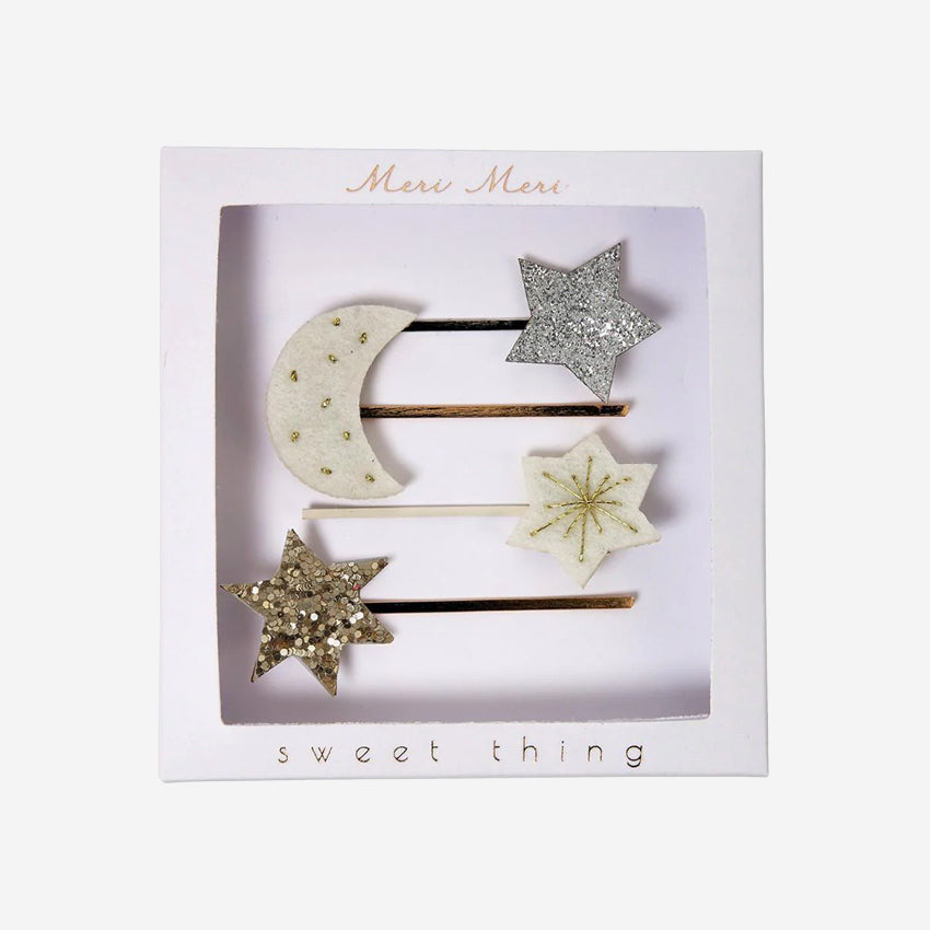 Sparkly Moon and Star Hair Slides