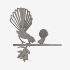 The Metalbird steel Piwakawaka and Baby on a blank background