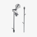 The Metalbird Piwakawaka Plant Stake separated on a blank background
