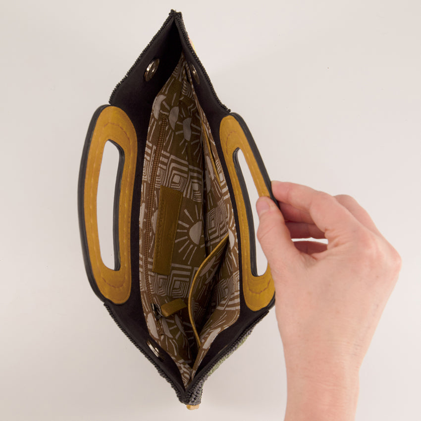 An inside view of the Nancybird Floratone Beaded Bag 