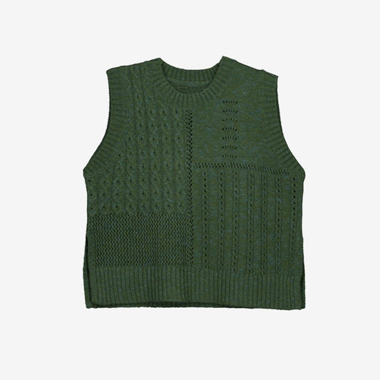 Nancybird Billie Cable Vest in Cypress Green on grey background
