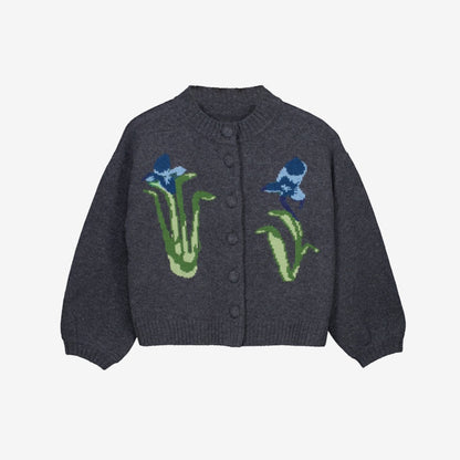 The Nancybird Iris Cardigan on a grey background