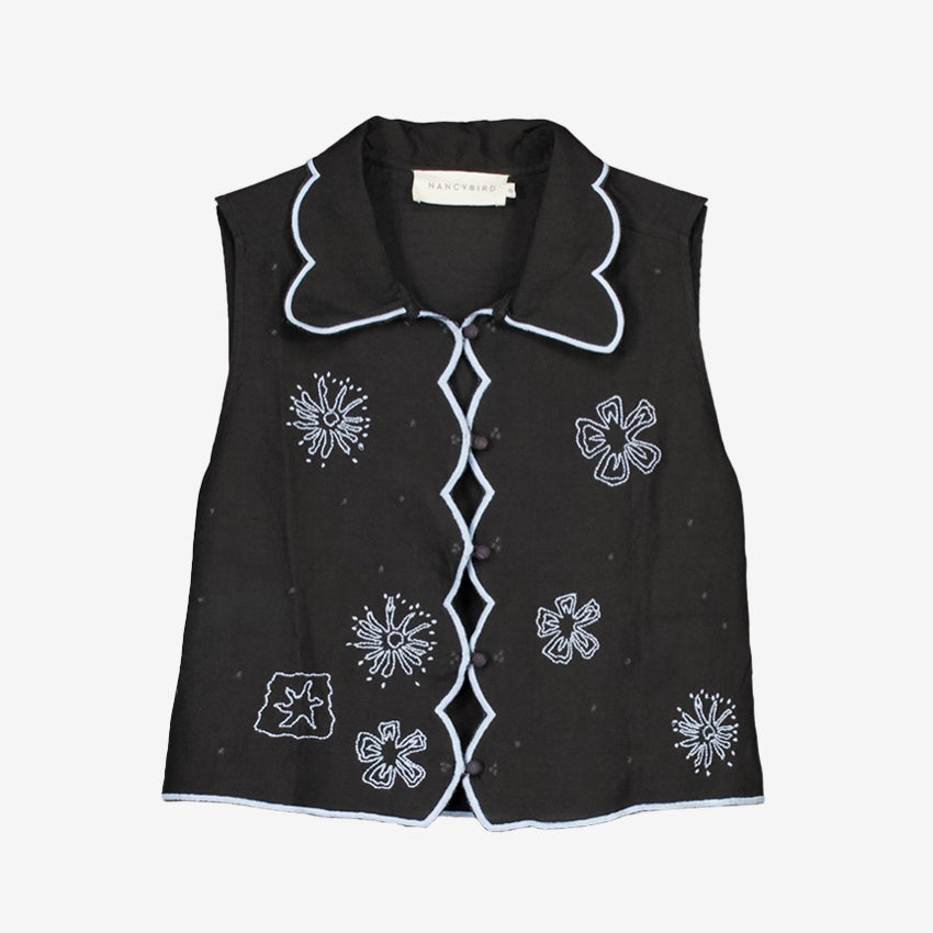 Tuva Vest | Charcoal Embroidered
