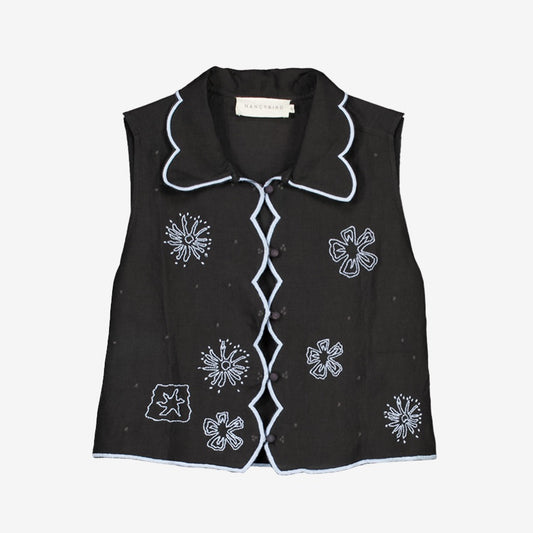 Tuva Vest | Charcoal Embroidered