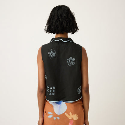 Tuva Vest | Charcoal Embroidered