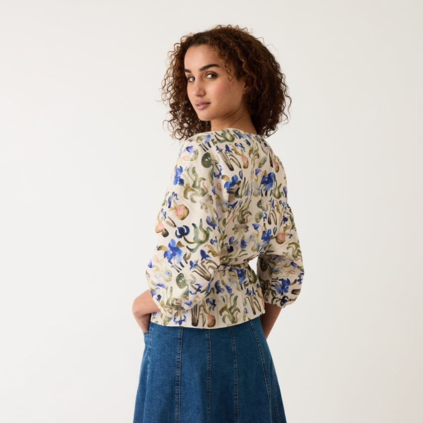 Zephyr Blouse | Blue Watercolour