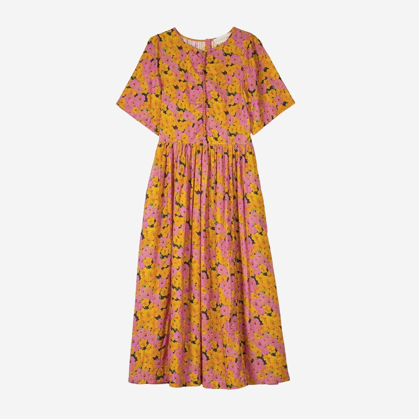 The Nancybird Alba Dress in Sunset Floral on a blank background