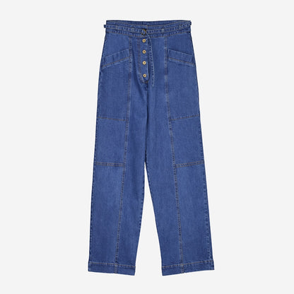 The Nancybird Amos Pant in Denim on a blank background