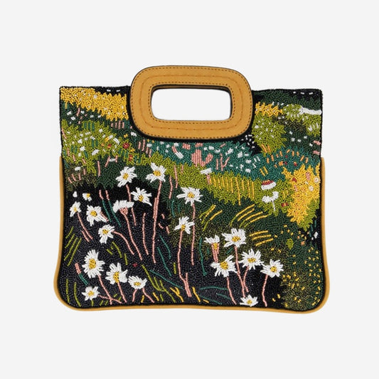 The Nancybird Beaded Clutch in Daisy Field on a blank background