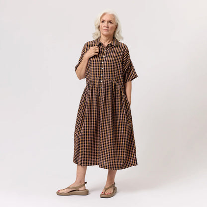 The Nancybird Luma Shirt Dress in Jaipur Check on a model on a blank background