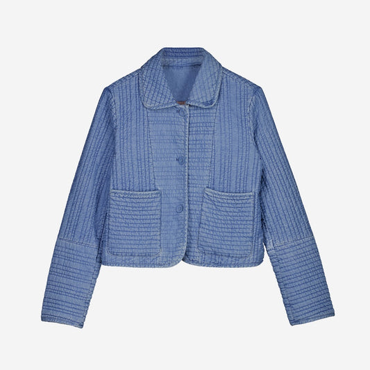 The Nancybird Nadia Quilted Jacket in Denim on a blank background