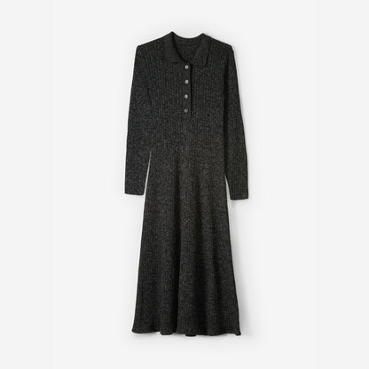 Simona Long Sleeve Rib Dress | Black Melange