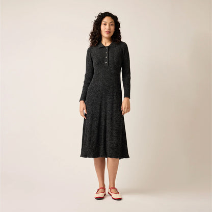 Simona Long Sleeve Rib Dress | Black Melange