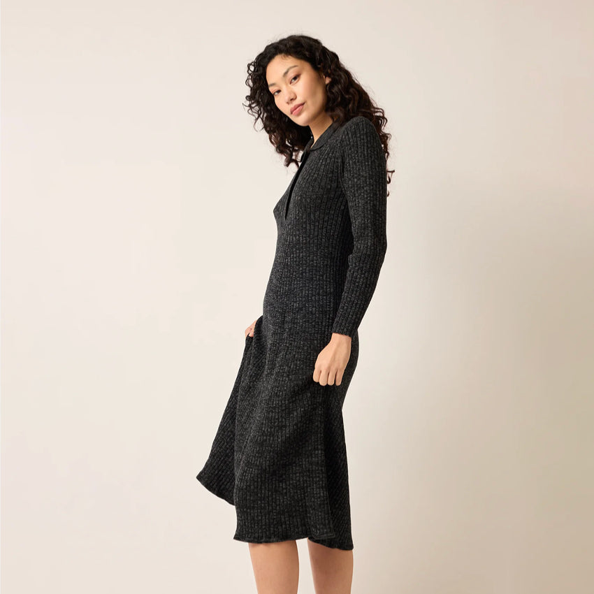 Simona Long Sleeve Rib Dress | Black Melange