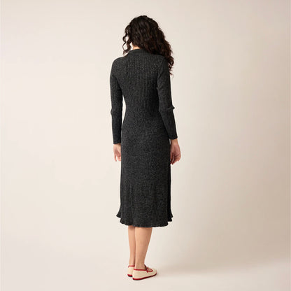 Simona Long Sleeve Rib Dress | Black Melange