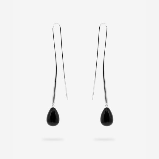 The Nina Gordon Cusp Onyx Earrings on a blank background