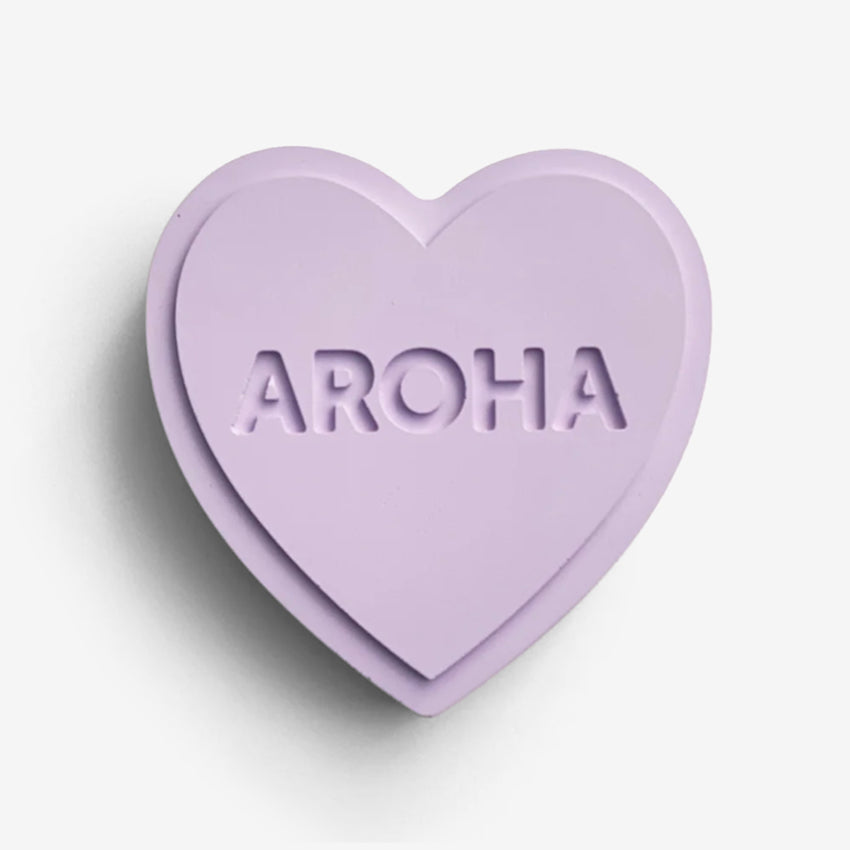 The One Lane Bridge "Aroha" Sweet Heart in lilac on a blank background