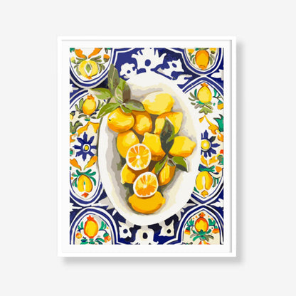 Paint Like Frida Amalfi Lemons on Large Rolled Canvas framed on a blank background