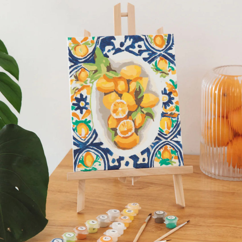 Paint Like Frida Amalfi Lemons on Canvas on a painting easel 