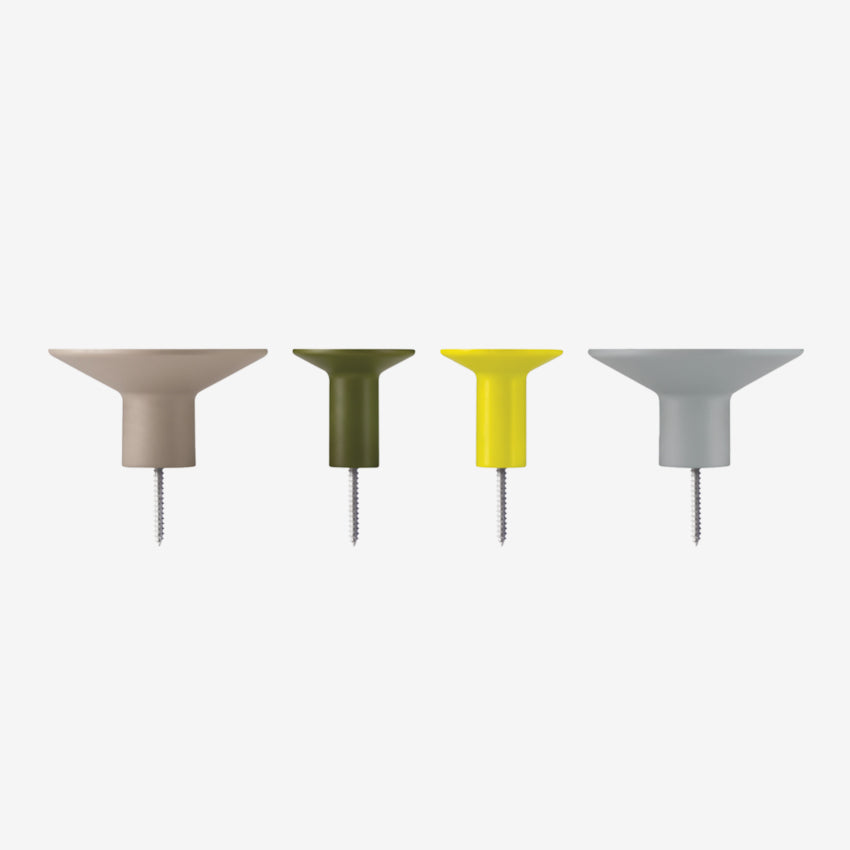 A side view of the Remember Homewares Tulip Wall Hooks set of 4 on a grey background
