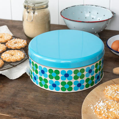 Cake Storage Tin | Blue & Green Daisy
