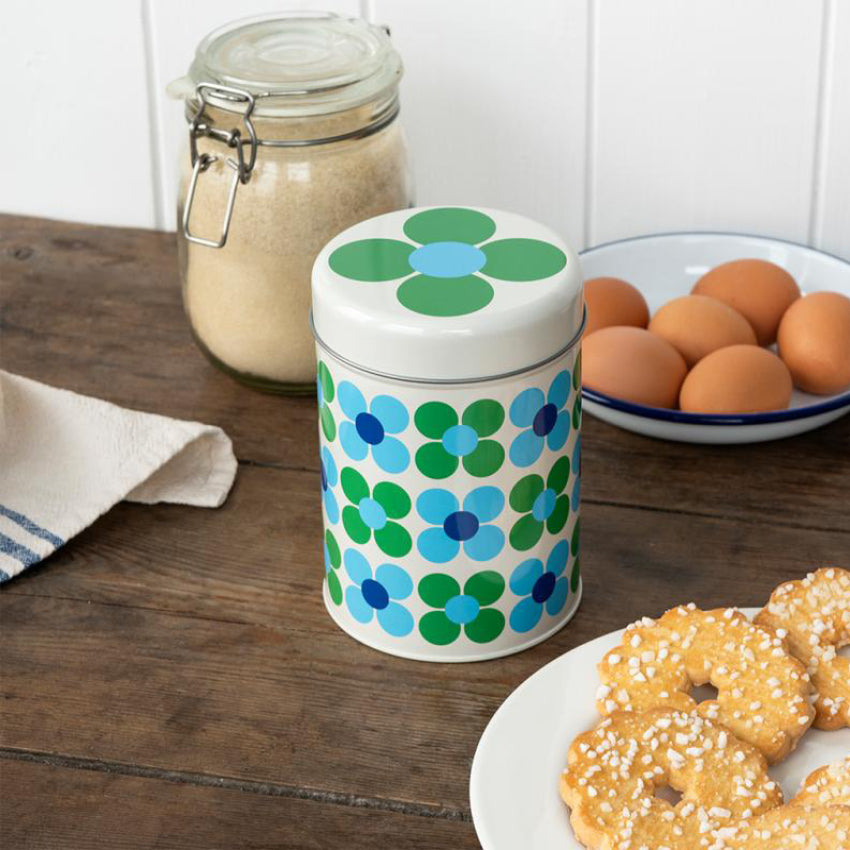 Canister Storage Tin | Blue & Green Daisy