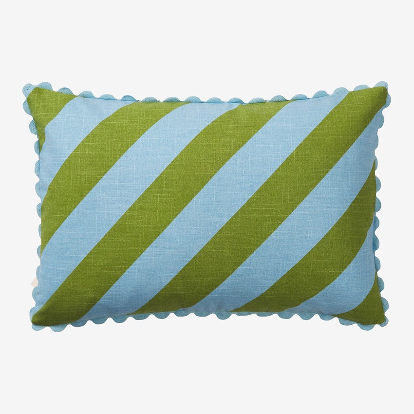 Sage x Clare Bundi Stripe Cushion in Sky on a blank background