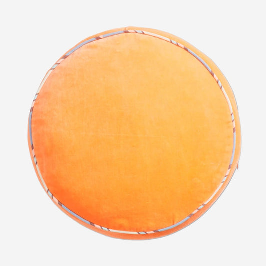 The Sage x Clare Castilo Round Velvet Cushion in Desert colour on a blank background