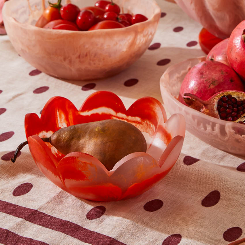 The Sage x Clare Petal Bowl in Mandarin on a table setting