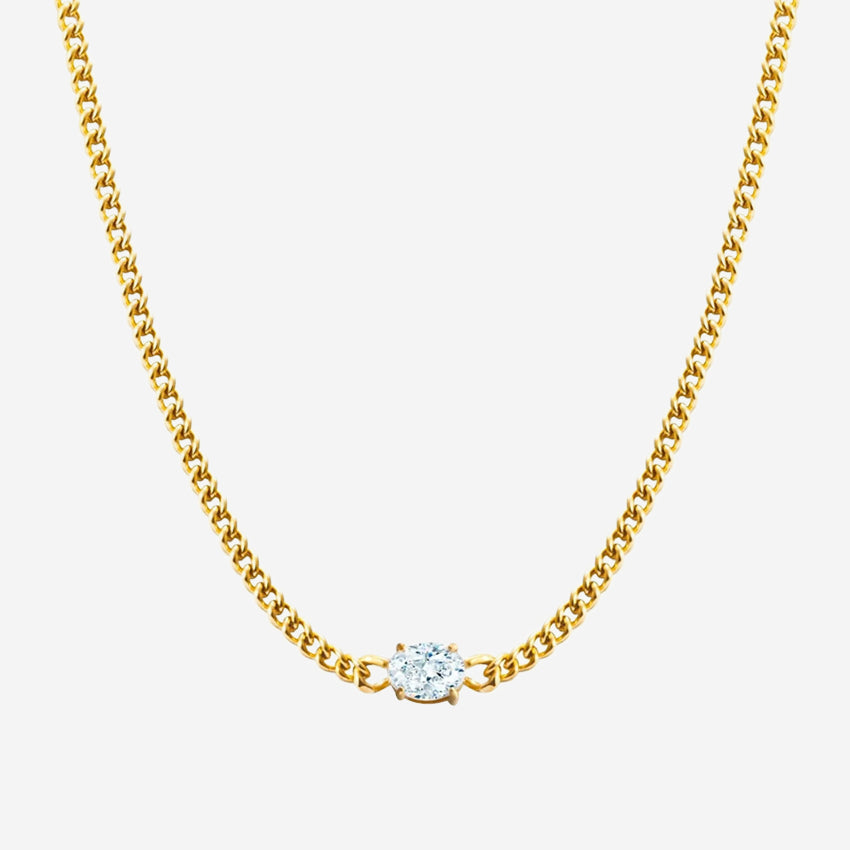 The Silver Linings Collective Cleo Necklace in Gold on a blank background