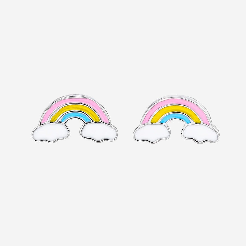 The Silver Linings Collective Rainbow Kids Earrings on a blank background