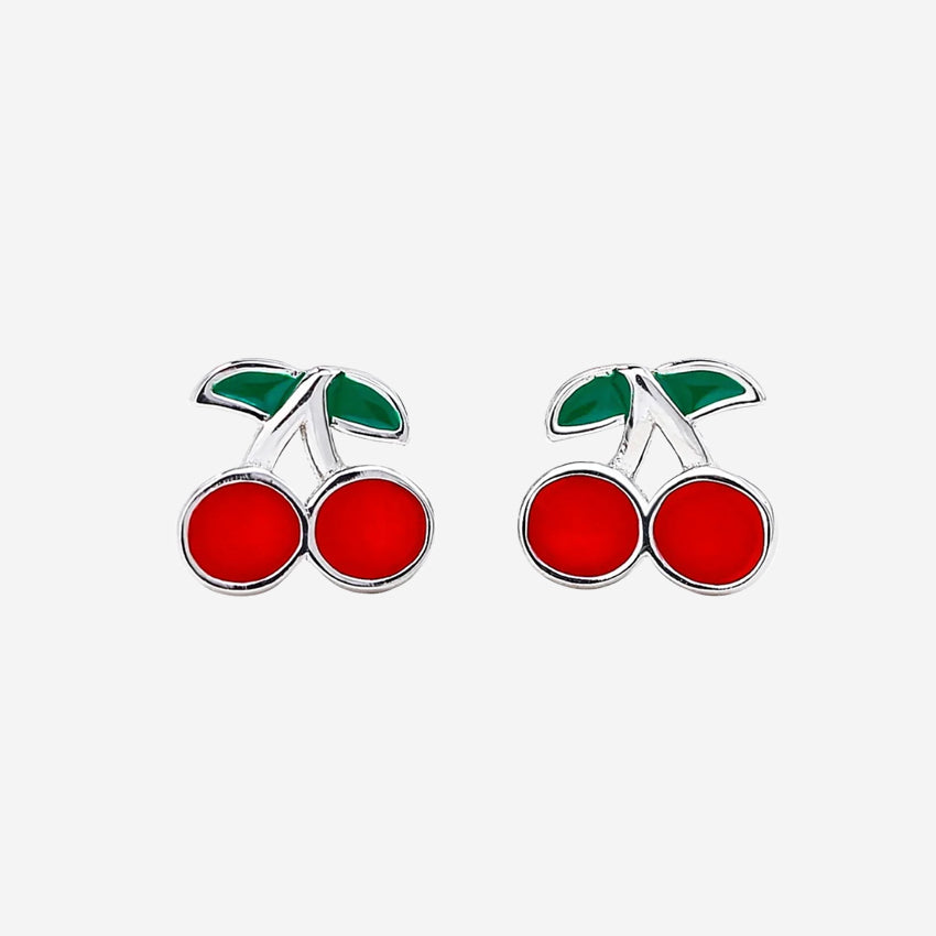The Silver Linings Collective Cherry Kids Earrings on a blank background
