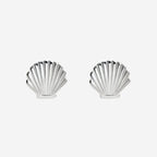 The Silver Linings Collective Shell Studs in Silver on a blank background
