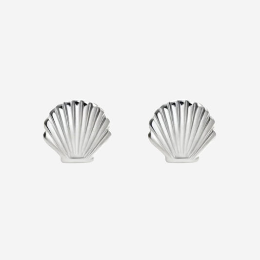 The Silver Linings Collective Shell Studs in Silver on a blank background