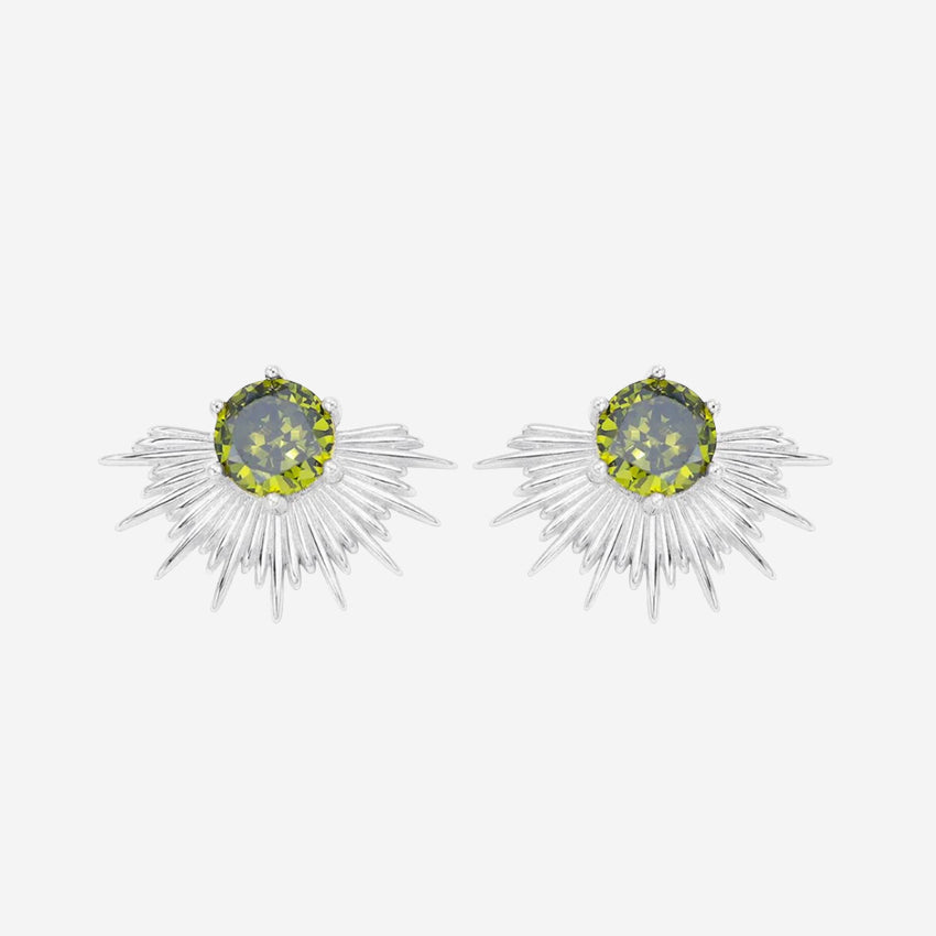 The Silver Linings Collective Peridot Solace Earrings on a blank background