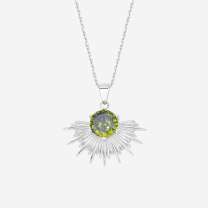 The Silver Linings Collective Solace Necklace with a Peridot Stone in Silver on a blank background