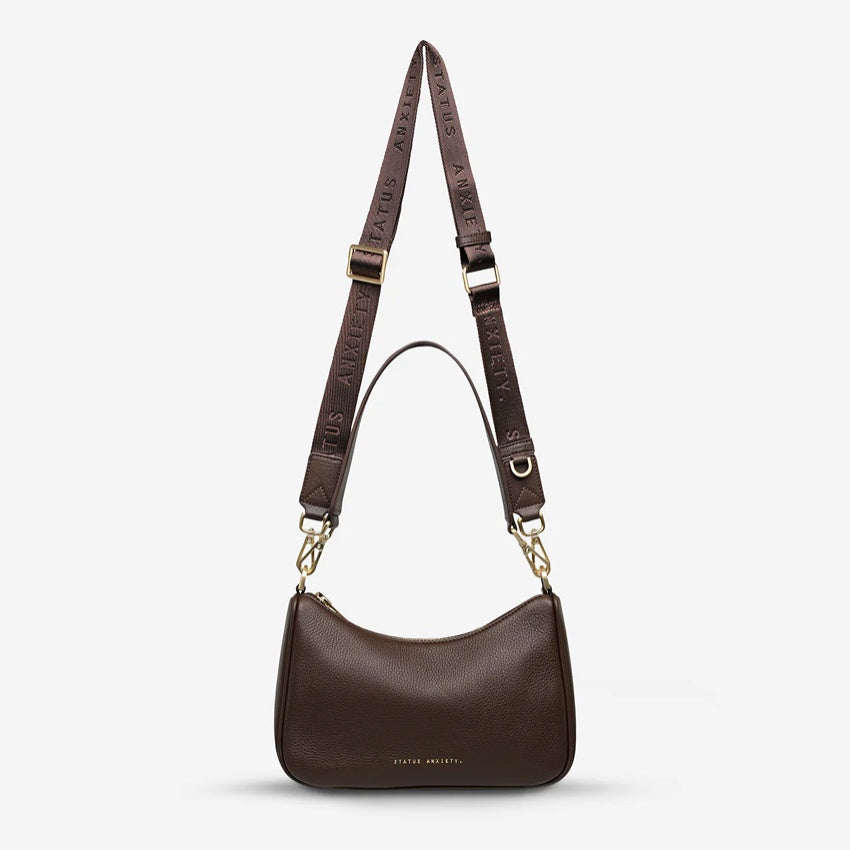 The Status Anxiety Look Both Ways in Cocoa and Brush Gold on a blank background 