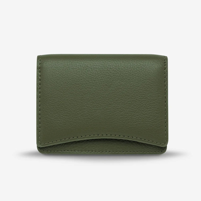 The Status Anxiety Lumen Wallet in Khaki on a blank background
