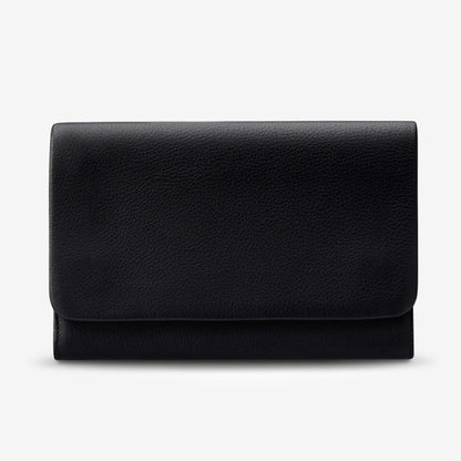 The Status Anxiety Remnant Wallet in Black on a blank background